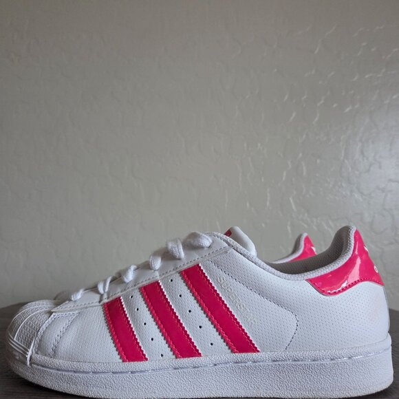 Adidas Superstar J Sneakers Shoes White/Iridescent Hot Pink Big Girls 6.5 DB1210 - Picture 3 of 12